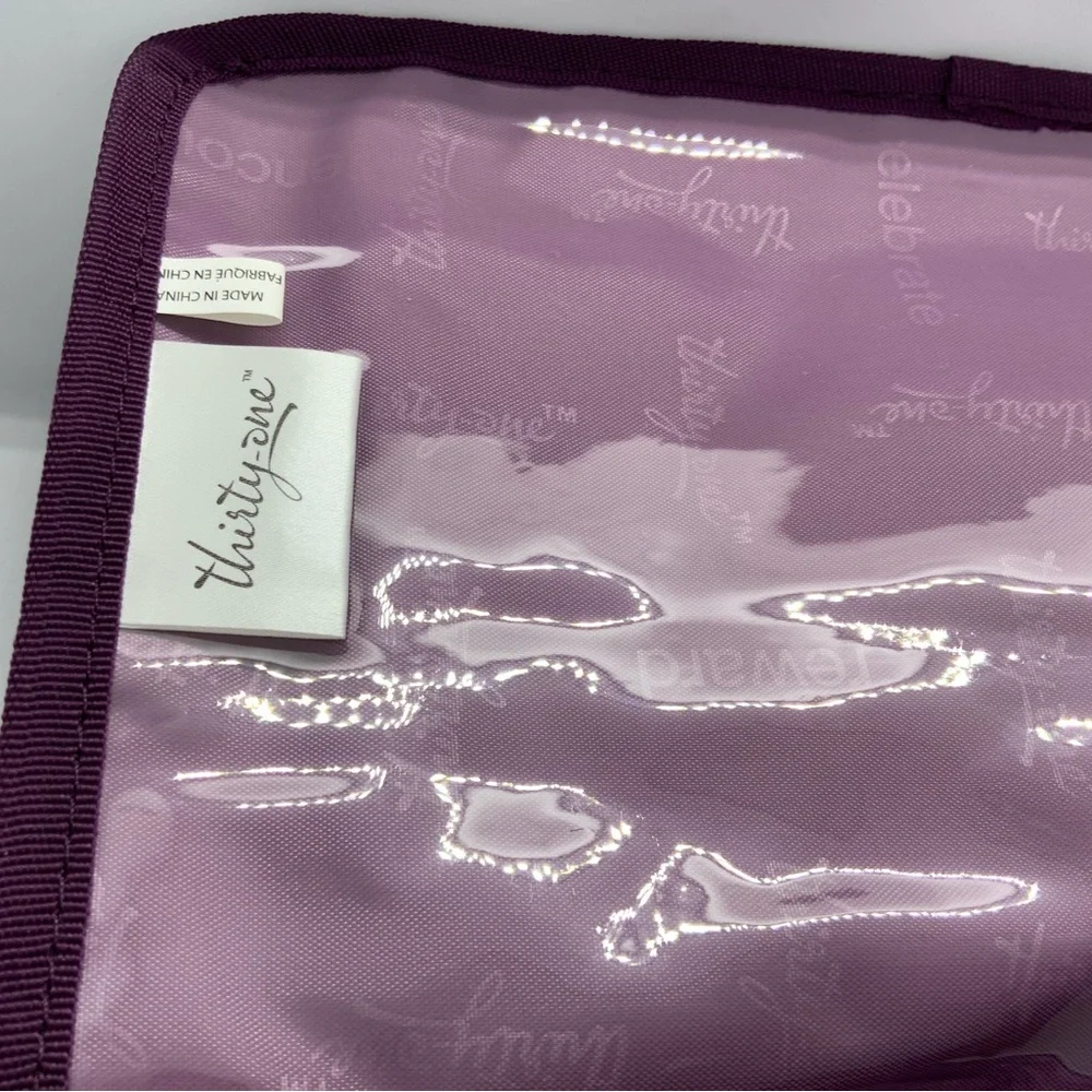 Thirty-One Pink and Green Striped hanging makeup bag snap closure